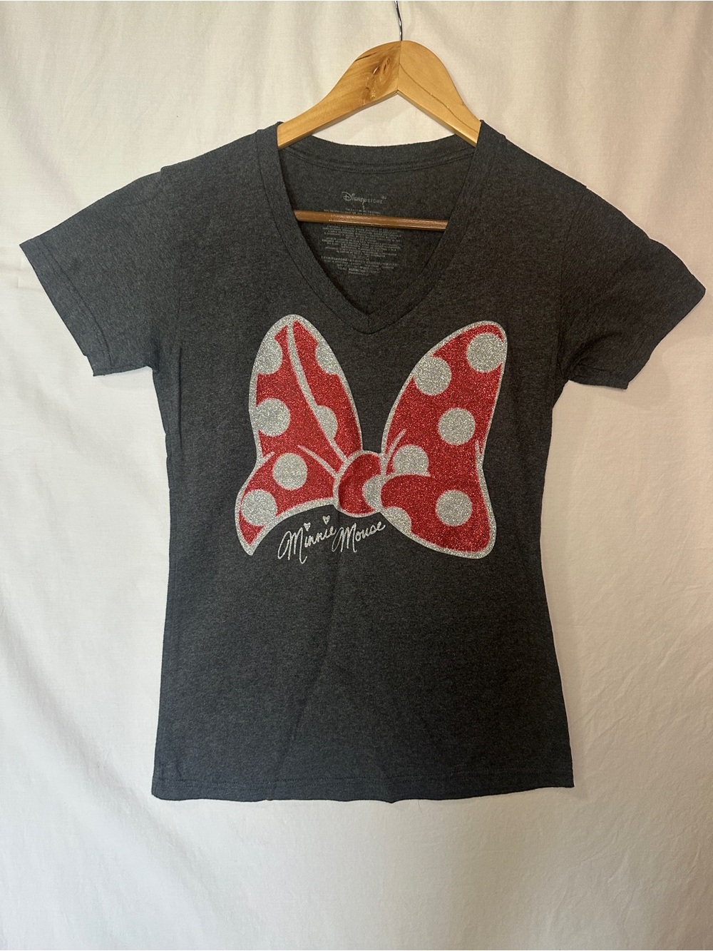 Disney Charcoal Gray Tee with Red & White Minnie Bow